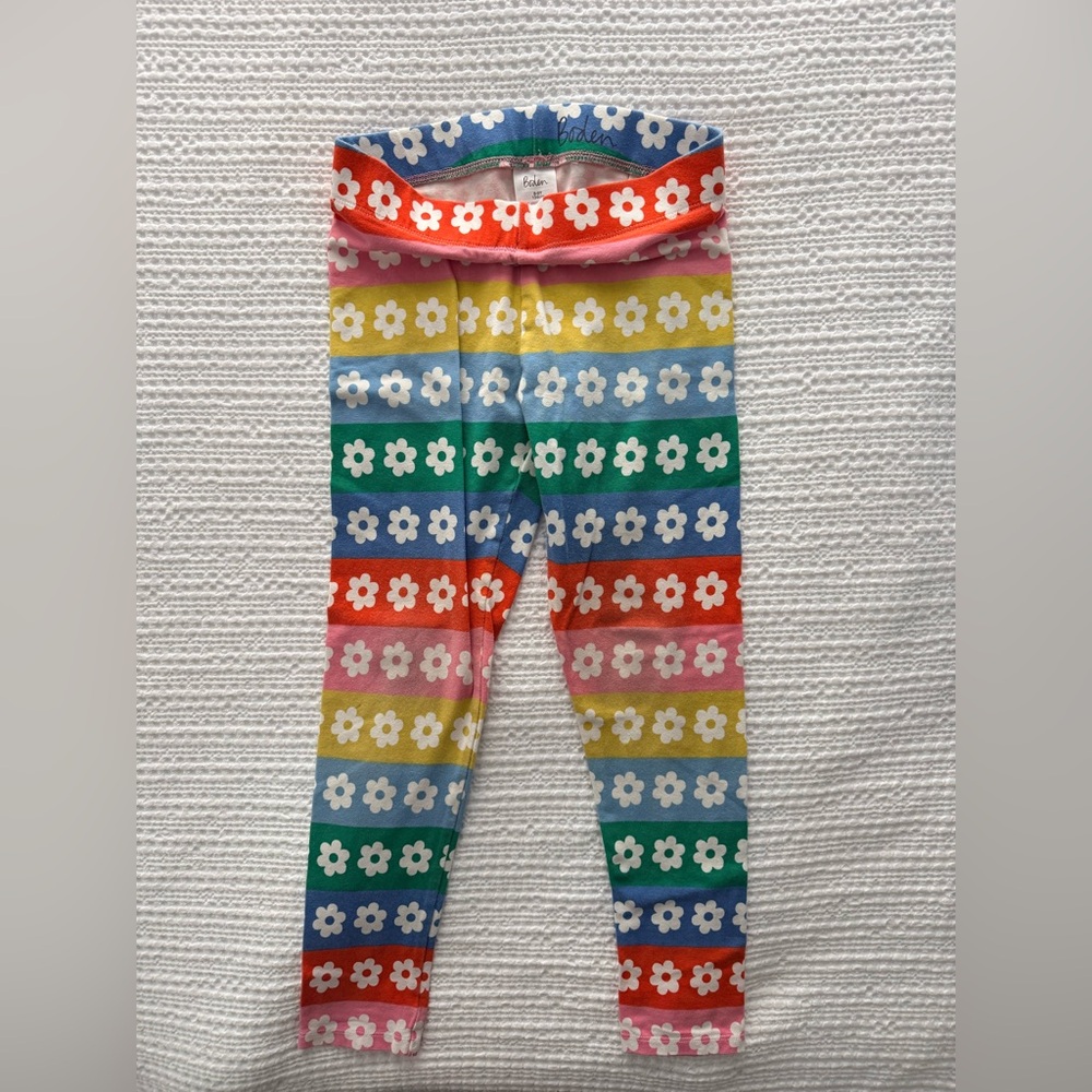 Mini Boden Rainbow Daisy Stripe Leggings - Red, Pink, Yellow, Green, Blue